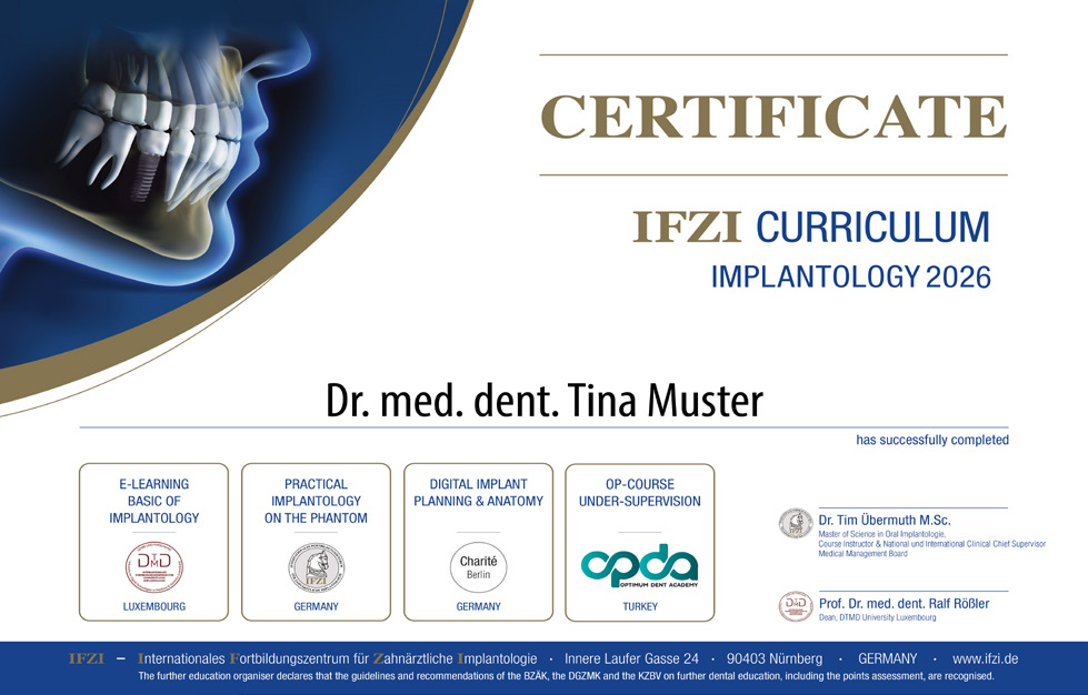 IFZI Implantologie Curriculum certificate 2025